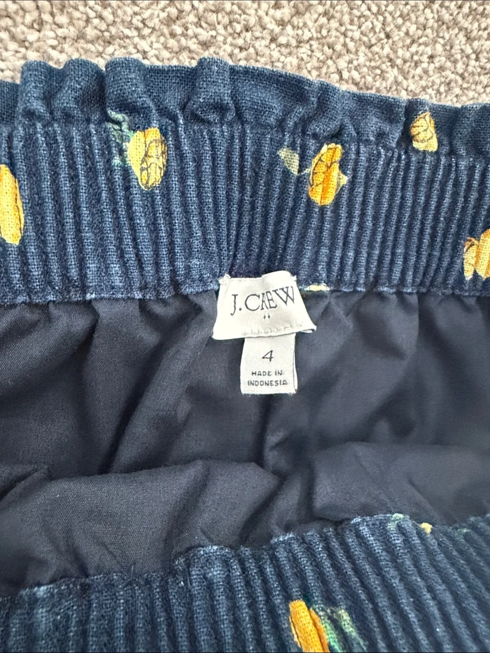 J. Crew Navy Skirt with Yellow Lemon Motif